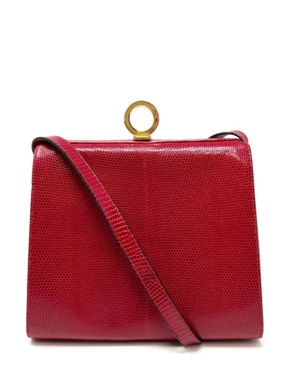 Vintage Salvatore Ferragamo Red Lizard Skin Handbag 1980s/1990s Leather Lined
